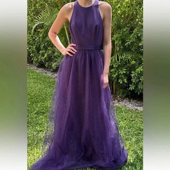 Vera Wang Bridesmaid Amethyst Purple‎ Racer Back High Neck Dress Plus Size 18 - Picture 2 of 12